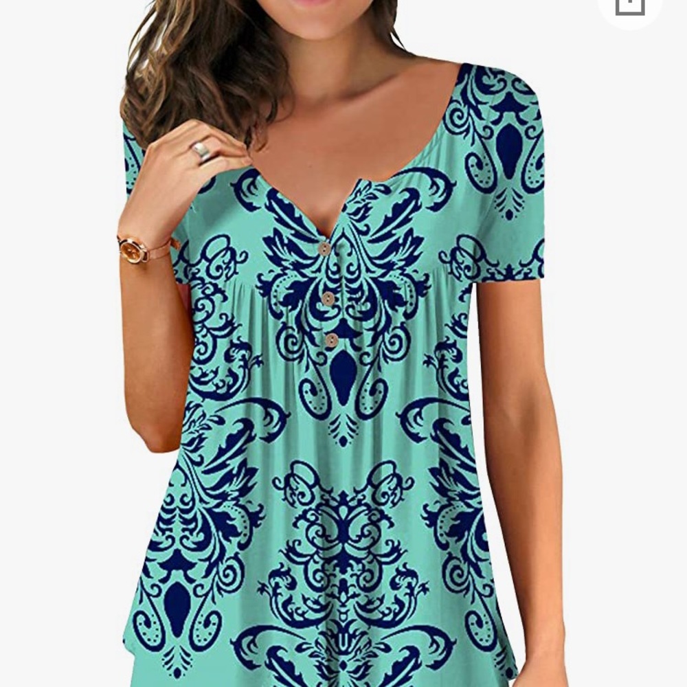 Casual Blouse Short Sleeve Ruffle Button Up Tunic 2X